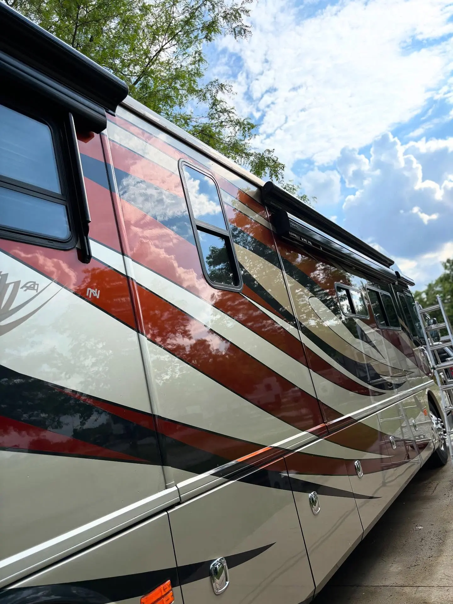 45 foot motorhome with a mirror-gloss detailed exterior